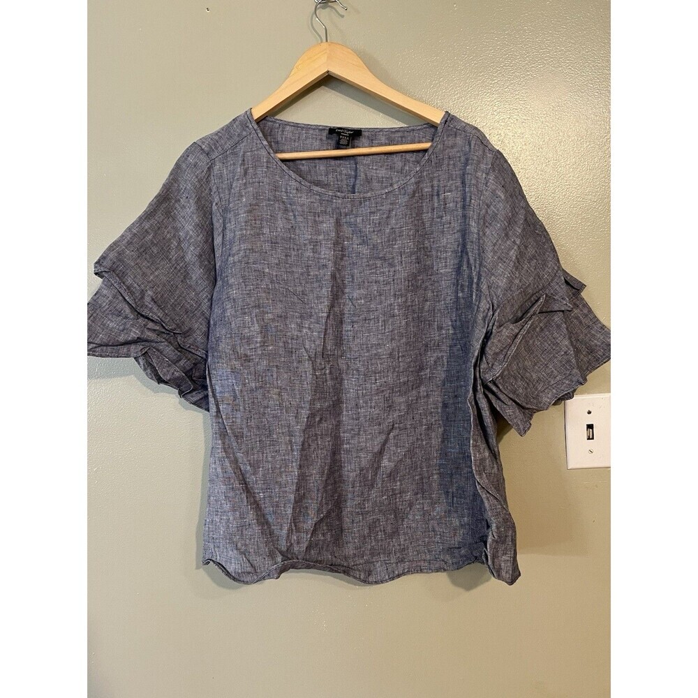 Lord Taylor Womens Blue 100% Linen Tired Sleeves Boxy Top 1X